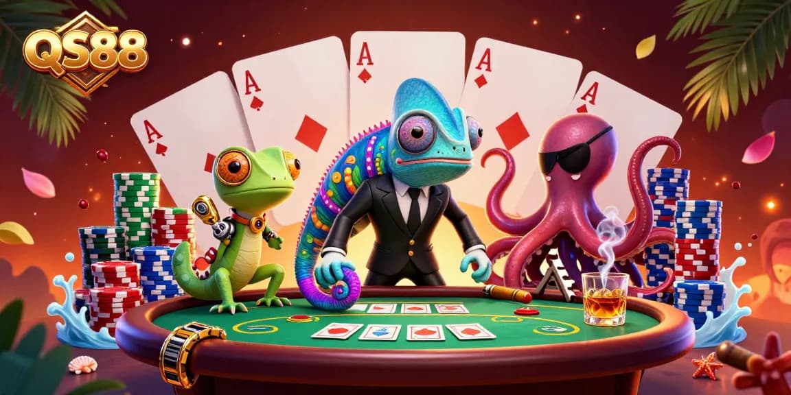 Experience high-stakes action with QS88, featuring a secret agent chameleon and exciting poker elements.