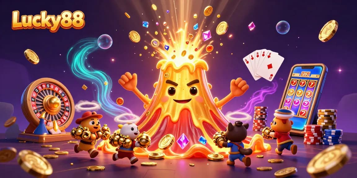 Experience Lucky88's thrilling wins in this vibrant casino scene packed with gold and treasures.