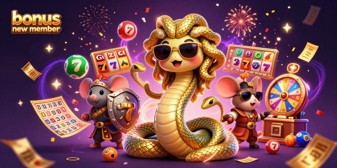 Engage with bonus new member promotions in a vibrant casino scene filled with colorful gaming elements.