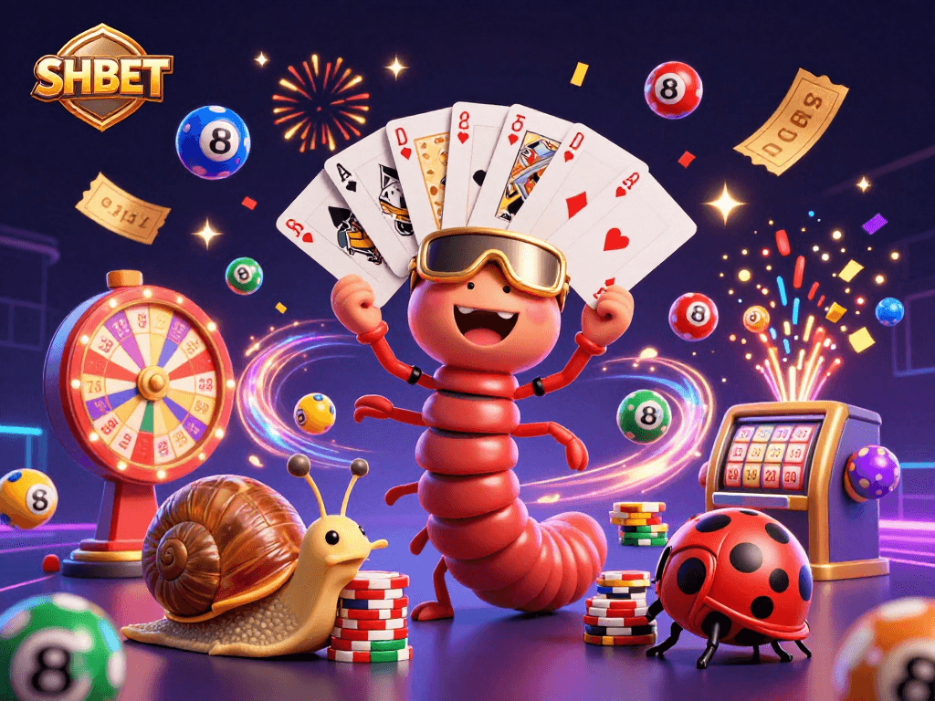 Experience excitement with SHBET and its vibrant carnival of games, featuring cartoon characters celebrating wins.