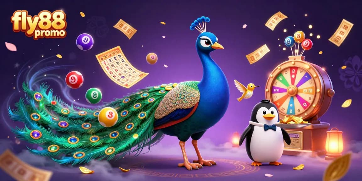 Experience the exciting fly88 promo with a vibrant gambling scene featuring richly detailed characters and games.