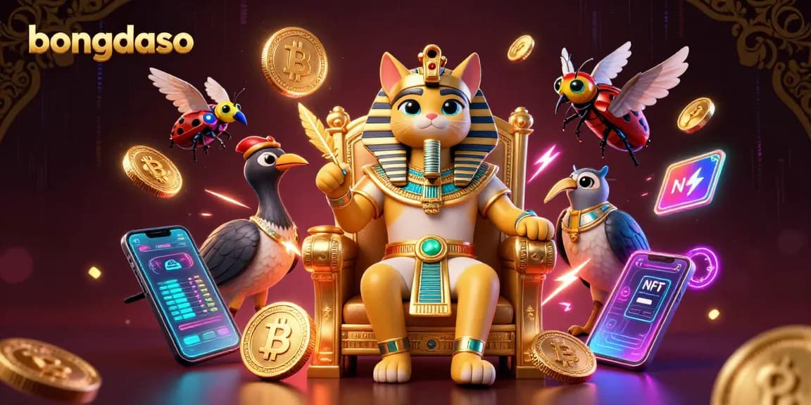 Experience the excitement of bongdaso with a 3D Egyptian pharaoh cat in a rich casino scene.