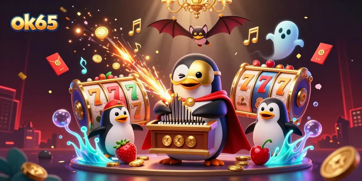 Experience the thrill with ok65 in an engaging casino scene featuring vibrant slot reels.
