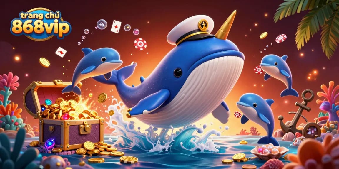 Engage in the thrilling world of trang chủ 868vip with vibrant 3D underwater casino illustrations featuring playful dolphins and gold treasures.