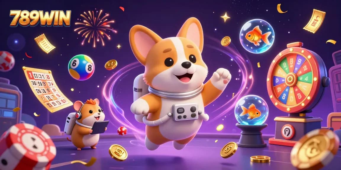 Experience the thrill of gaming with 789WIN, as colorful elements and exciting characters blend in a vibrant casino scene.