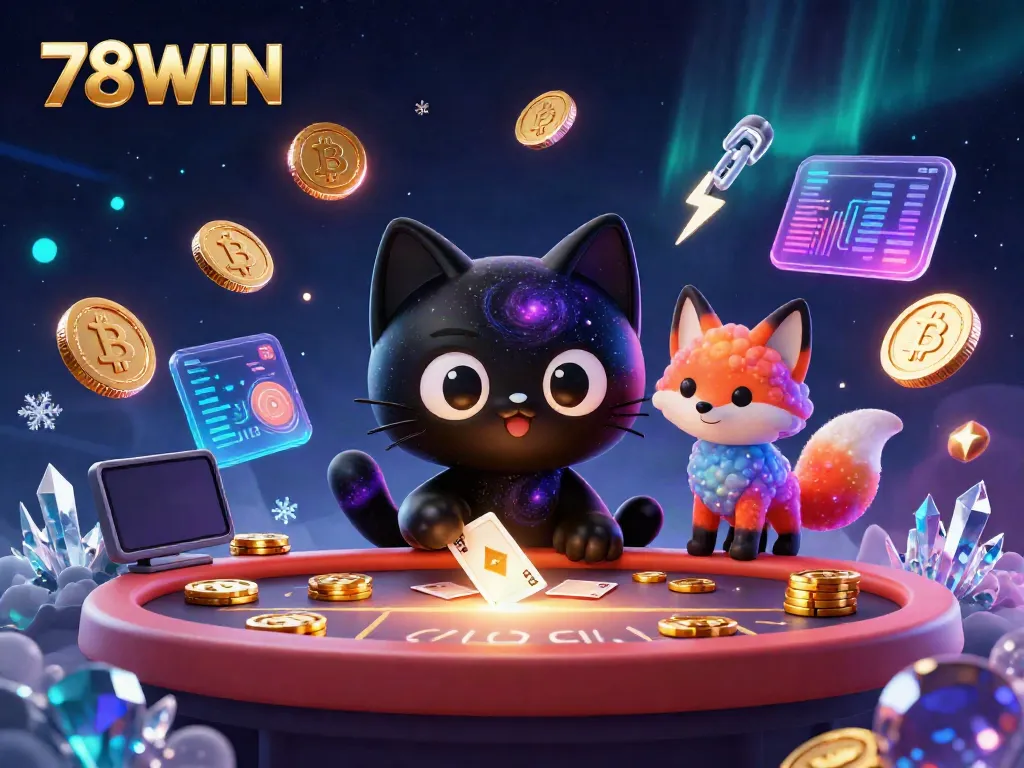 Experience thrilling gameplay at 78WIN with a captivating cosmic casino scene featuring a black hole cat and fox.