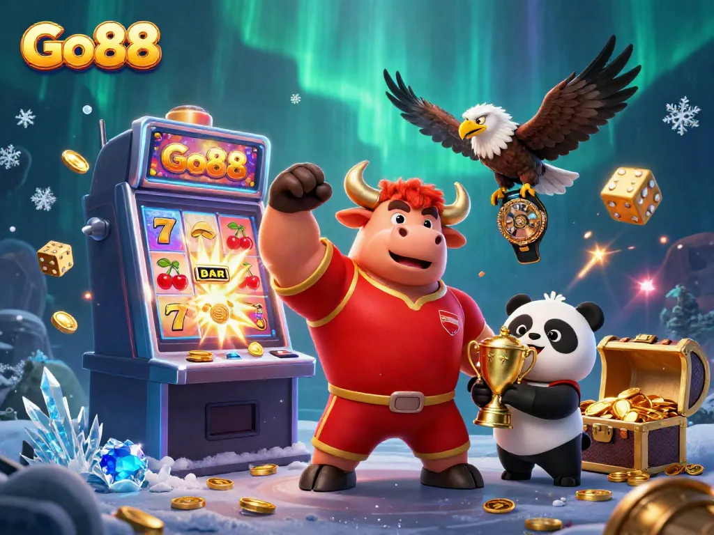 Win big at Go88 with dynamic characters and vibrant casino elements in a thrilling scene.
