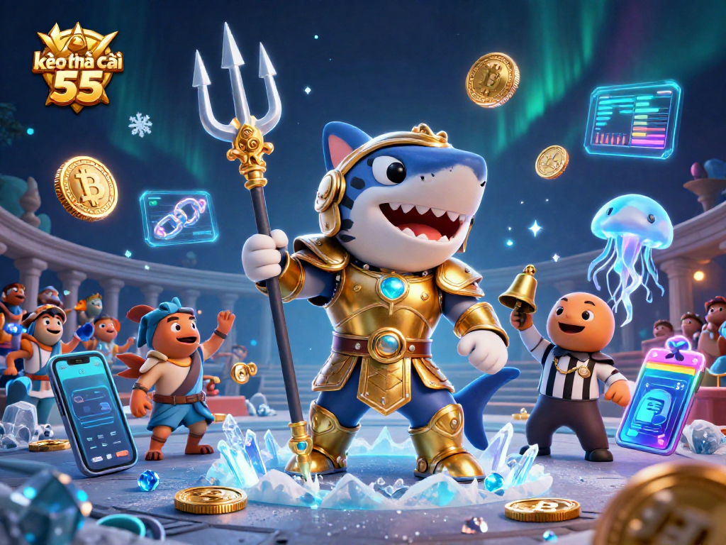 Engage with kèo nhà cái 55 as a ferocious tiger shark leads a vibrant underwater gambling arena.