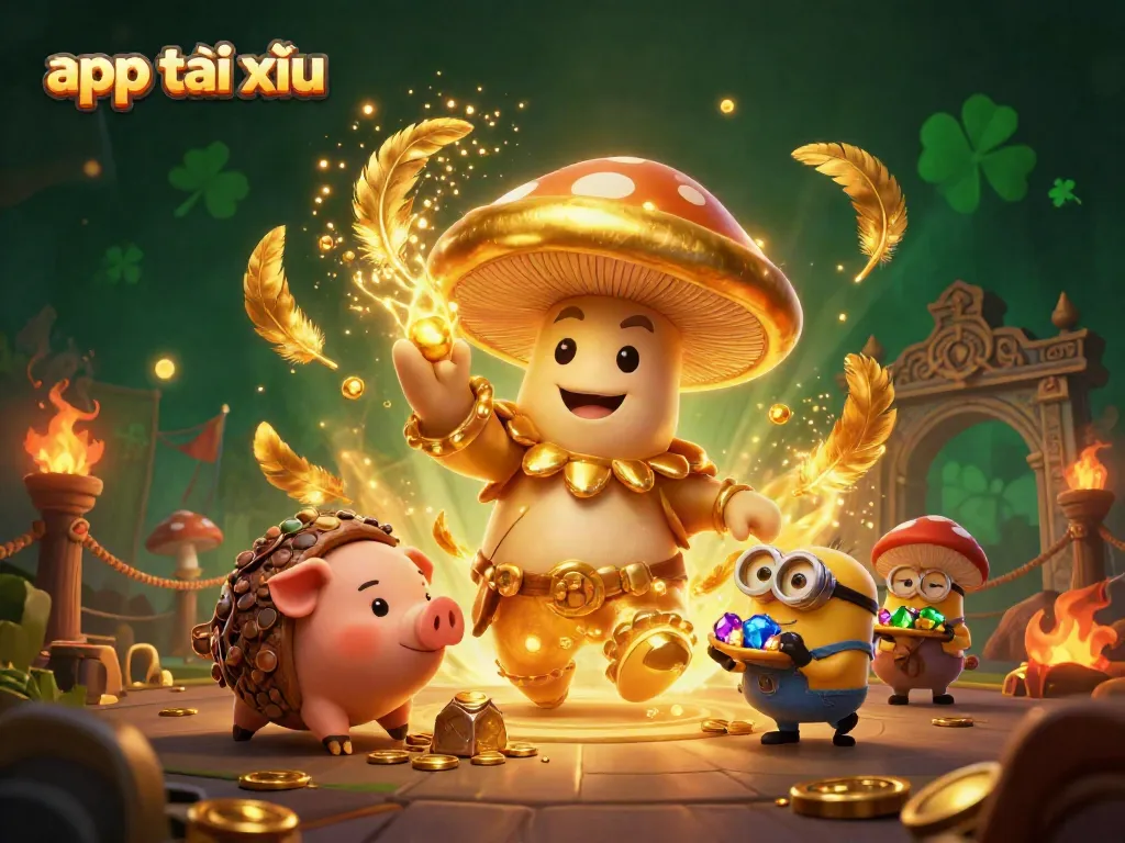 Engaging 3D representation of app tài xỉu featuring a golden wizard and treasure elements.
