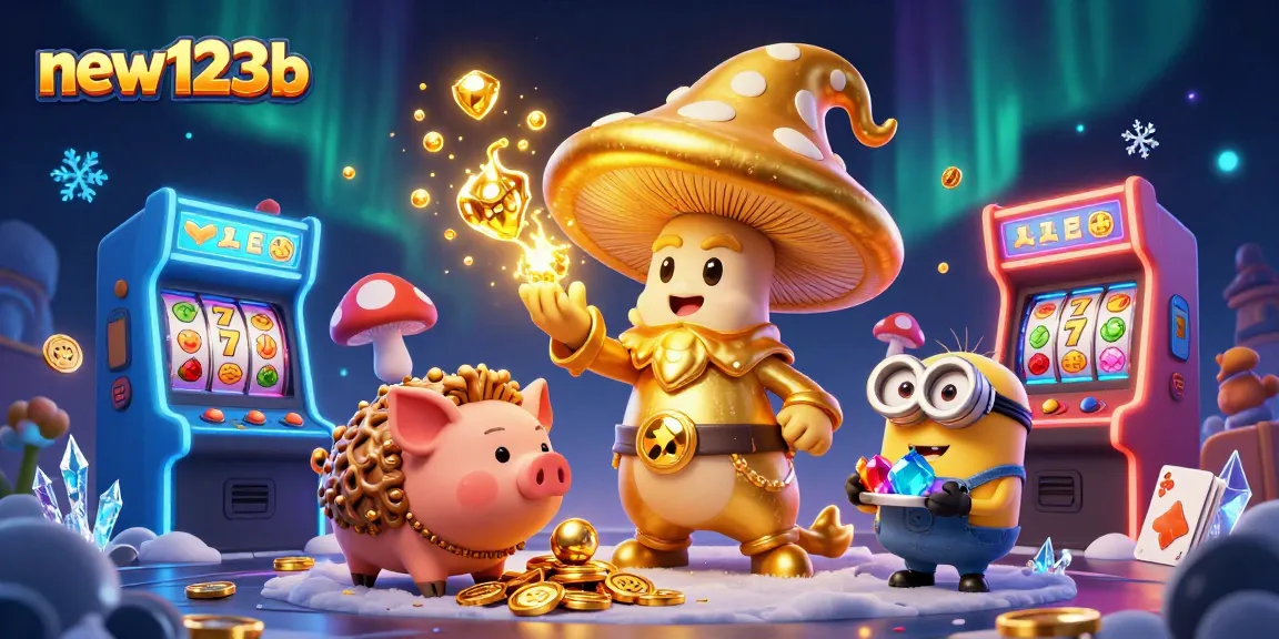Win big with new123b in a colorful, magical casino scene filled with games and treasure.