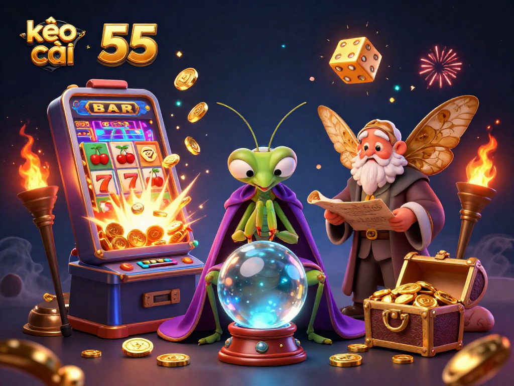 Engage with kèo nhà cái 55 showcasing a vibrant casino adventure with characters and game elements.
