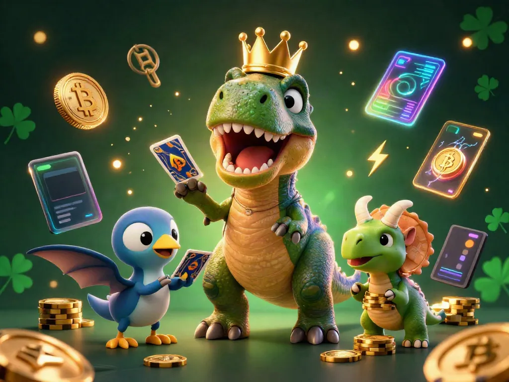 Engage with ee88a's vibrant gaming world featuring a playful T-Rex and friends in a crypto-infused casino.