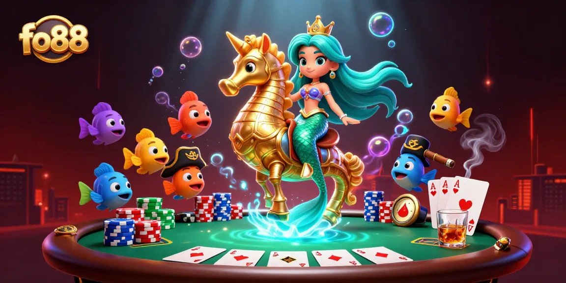 Experience the thrill of fo88 with colorful underwater characters and dynamic poker elements.