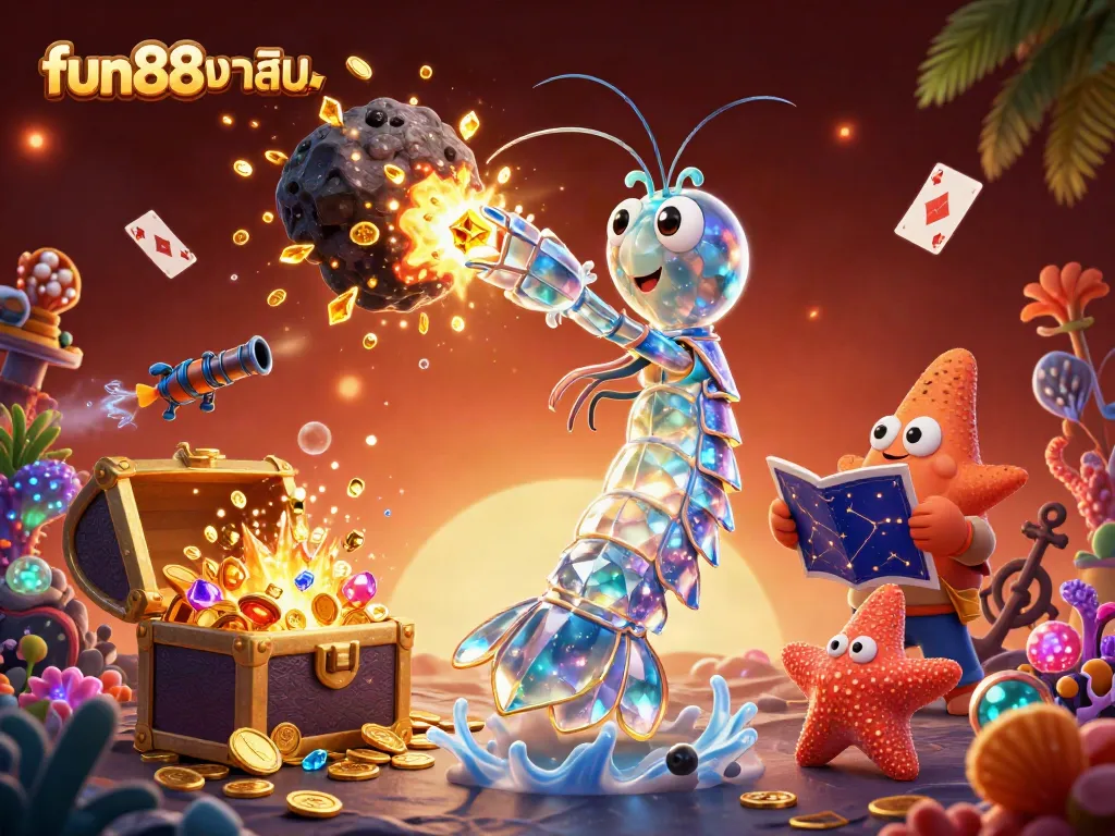 Experience fun88คาสิโน with vibrant casino elements and winning gems in a dynamic underwater scene.