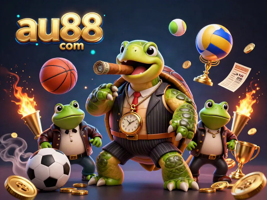 Experience winning excitement with au88 com in a dynamic 3D casino scene featuring cartoon characters and sports elements.