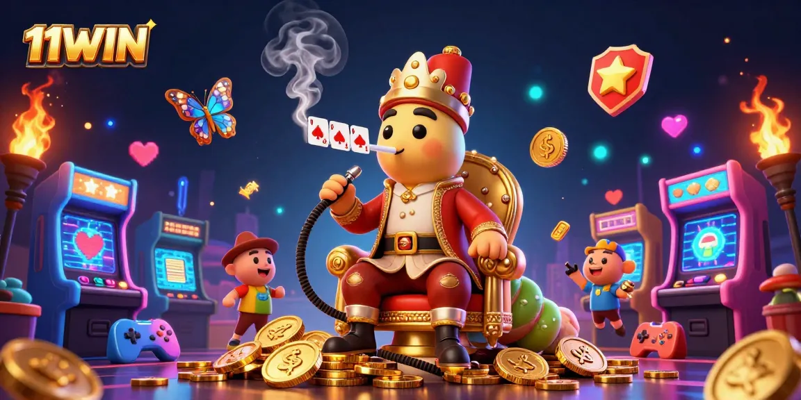 Experience the excitement of 11WIN with vibrant casino-themed action in a colorful 3D illustration.