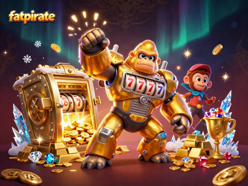 Experience the thrill of fatpirate as the golden gorilla mech dominates the casino scene!