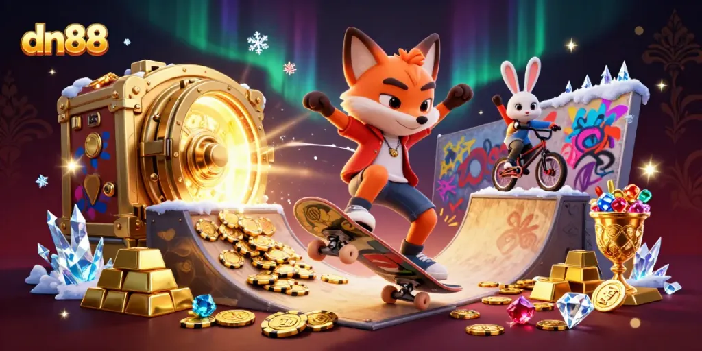 Experience exhilarating rewards with dn88 as a fox and rabbit enter a lively casino world.