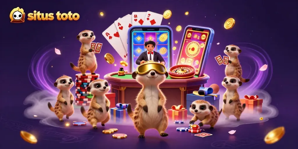 Experience the excitement of situs toto with a lively meerkat casino scene filled with vibrant games and animated action.