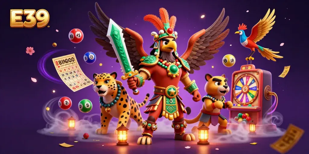 E39 casino warriors engage in a vibrant online gaming scene with lottery games and dynamic elements.