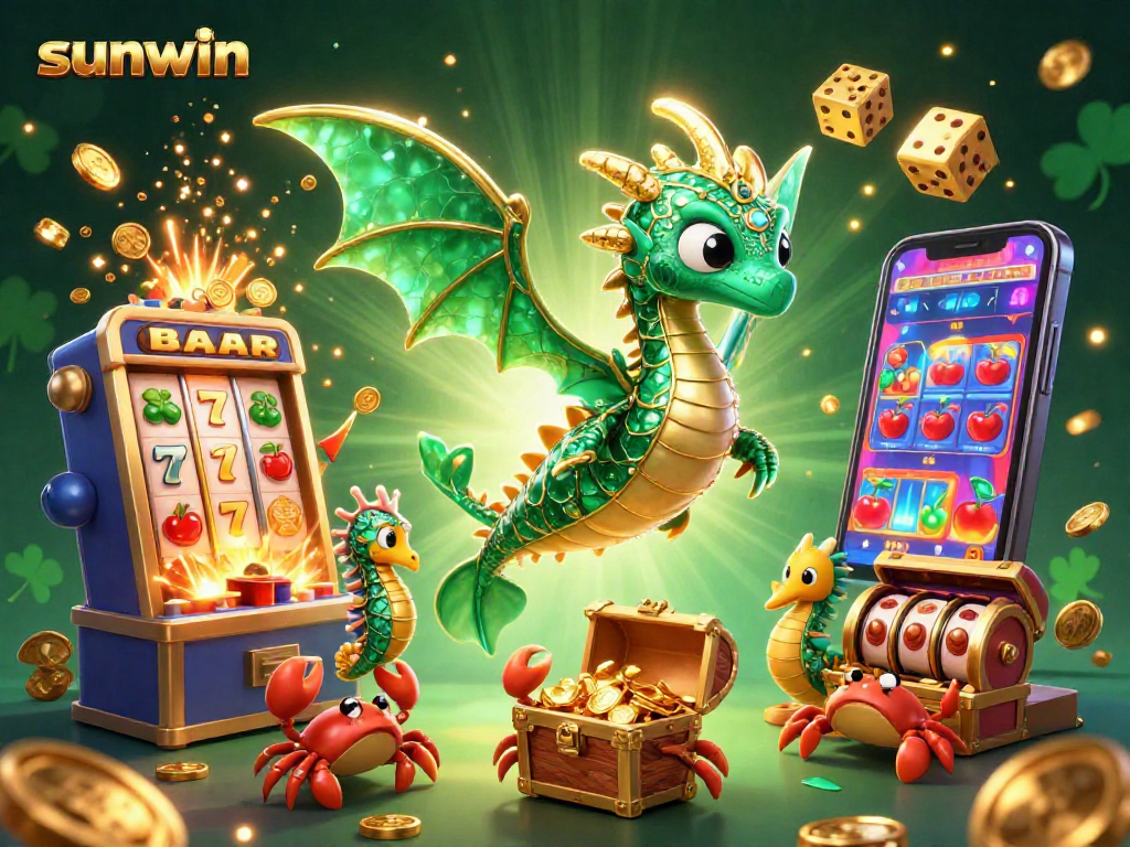 Experience sunwin's thrilling adventures with a fantasy sea dragon amidst vibrant casino treasures.