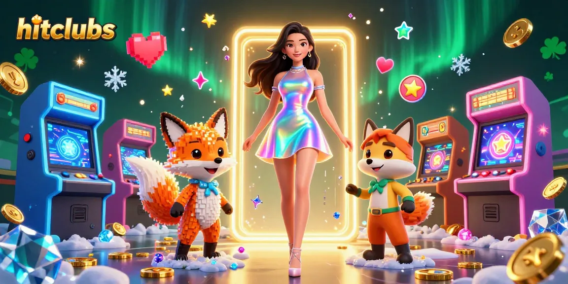 Hitclubs players spin vibrant slot reels in an electrifying 3D casino atmosphere.