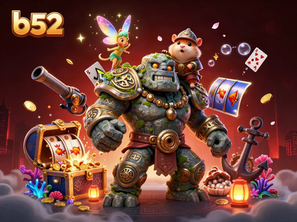 Experience thrilling slot action with b52’s magical golem and friends amid treasures and vibrant symbols.