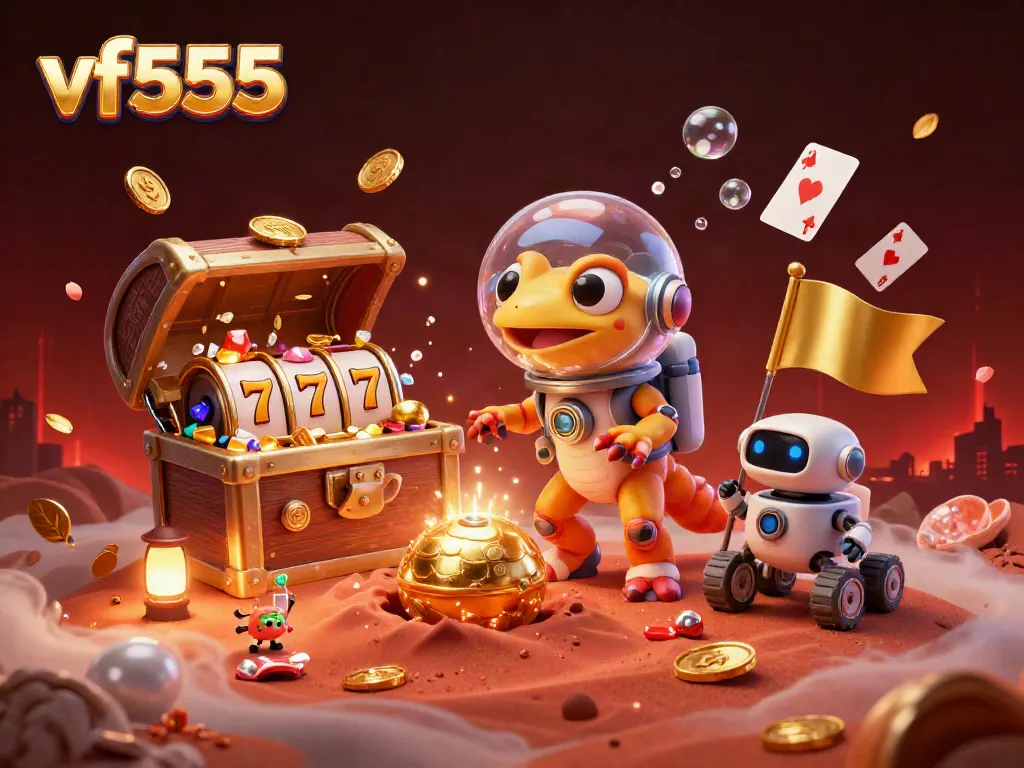 Experience the thrill of vf555 with a Martian gecko discovering a casino in space.