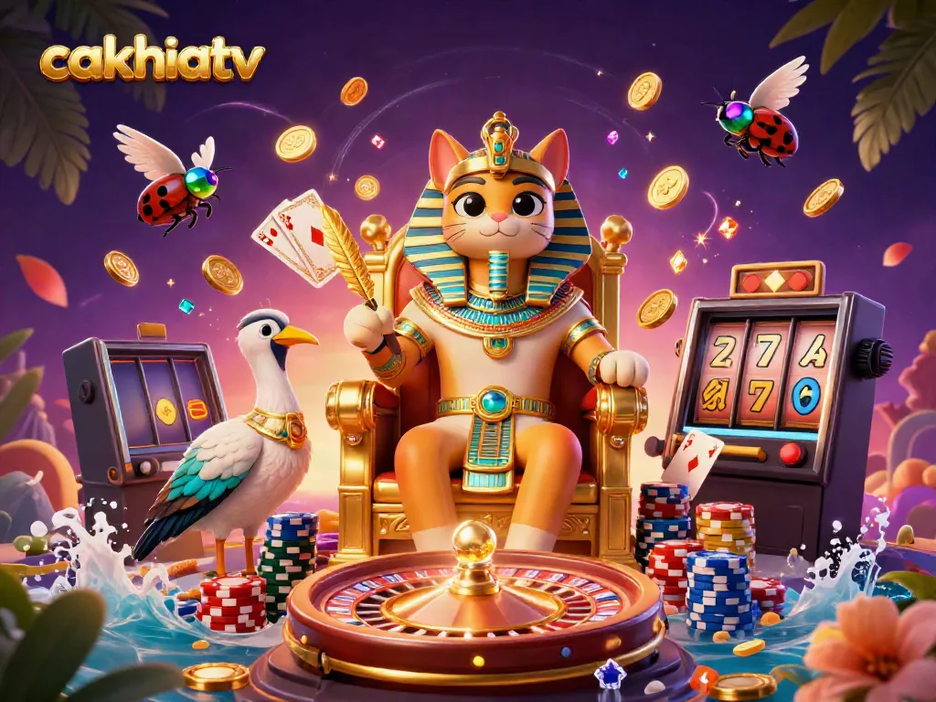 Experience the excitement of cakhiatv with an epic scene showcasing vibrant gambling elements and characters.