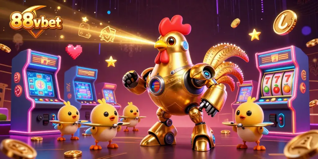 Experience the thrill of 88vbet with a dynamic, ultra-detailed 3D casino illustration full of vibrant gaming elements.