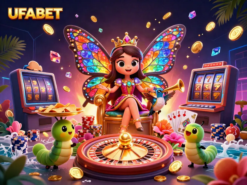 Experience the thrill of UFABET with vibrant casino elements and enchanting characters.