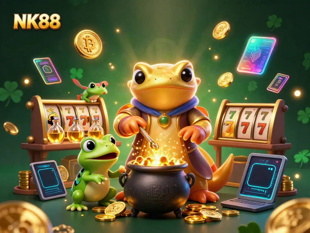 Experience the excitement of NK88 with a vibrant casino scene featuring magical elements and winning opportunities.
