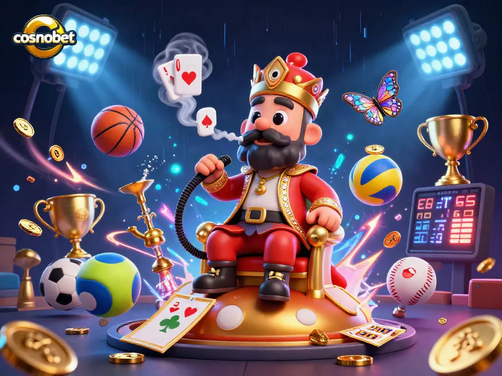 Engage with Cosmobet's thrilling sports betting experience showcased through vibrant 3D illustration.
