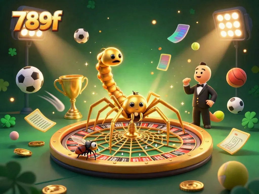 Experience thrilling bets at 789f's vibrant casino with a golden spider and a centipede croupier.