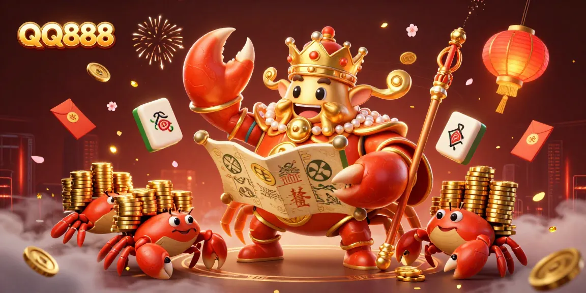 Bet on QQ888 with the golden crab emperor and vibrant casino elements for an exciting gaming experience.