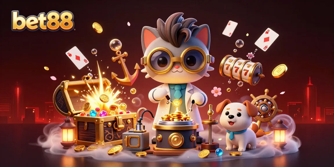 Experience the excitement of bet88 with animated scenes of a mad scientist creating a gold-coin-replication machine.