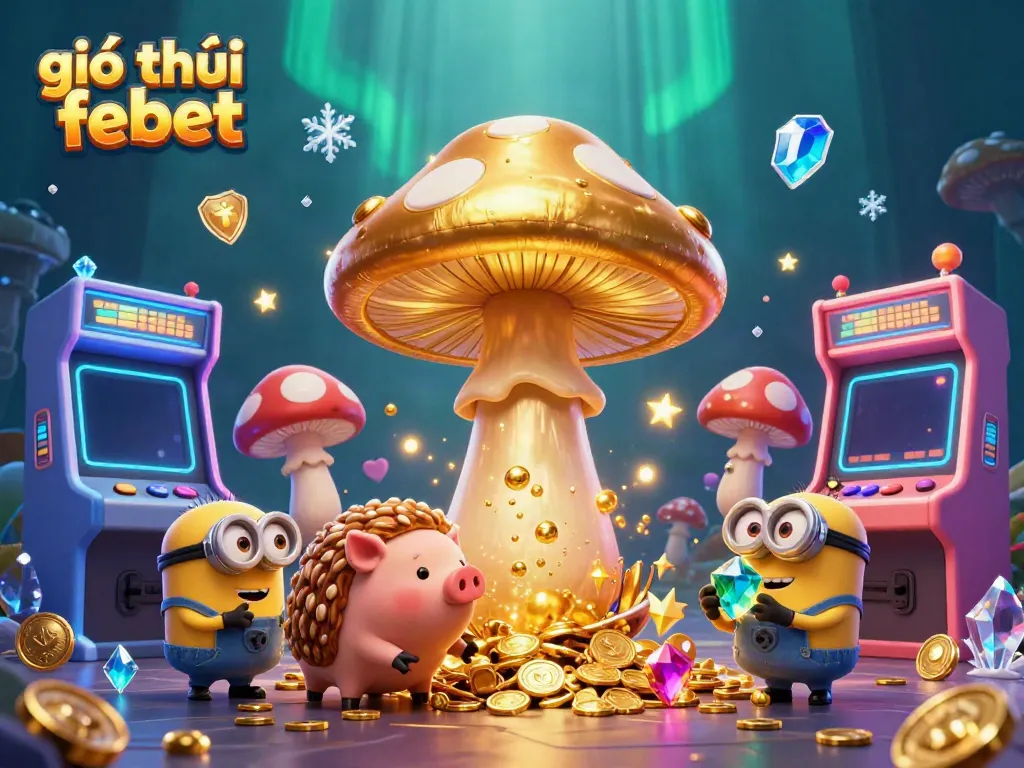 Experience the magic of giới thiệu febet with a dynamic illustration featuring whimsical characters and vibrant casino elements.