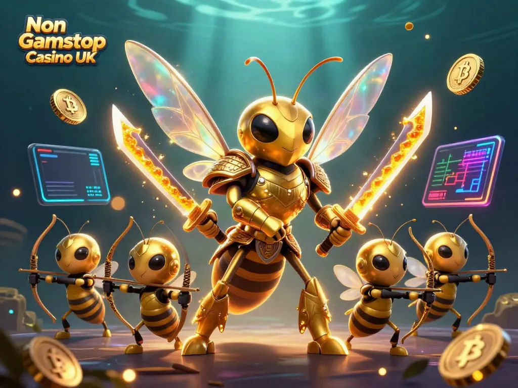 Experience thrilling wins at Non Gamstop Casino UK with giant hornet warriors and vibrant casino elements.