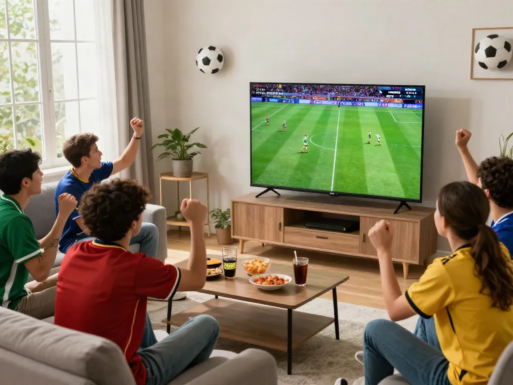 Fans enjoying a live football match on Gavangtv in a lively living room