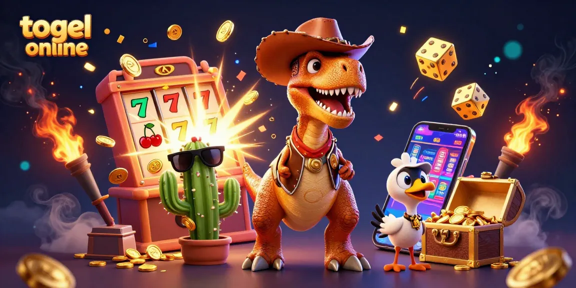 Engage with togel online excitement in this vibrant 3D illustration showcasing dynamic casino game elements.
