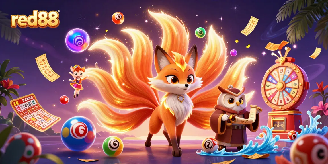 Experience thrilling moments with red88 and vibrant lottery elements in this colorful casino illustration.