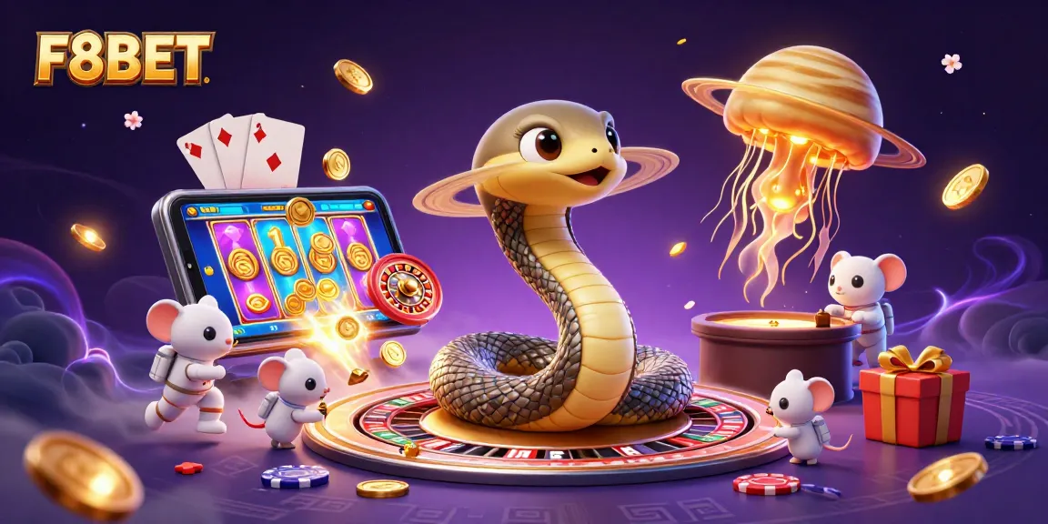 Experience thrilling adventures at F8BET with an animated cosmic betting scene and exciting game elements.