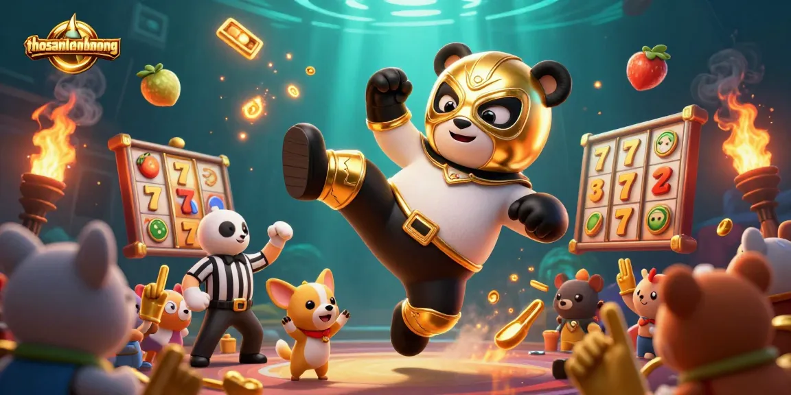 Engage with thosantienthuong's thrilling slot game action featuring a flying wrestler panda.