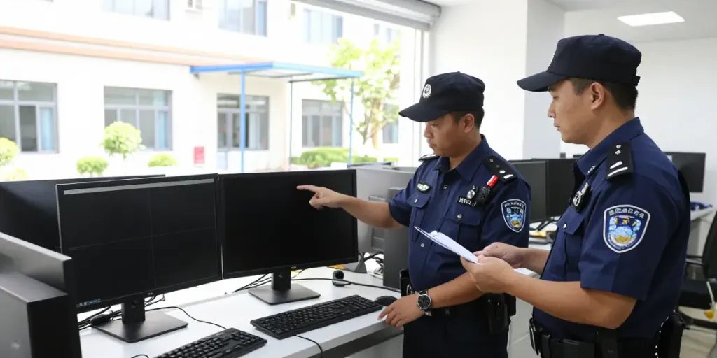 Security assessment by professional guards at a local business property, showcasing trusted community services.
