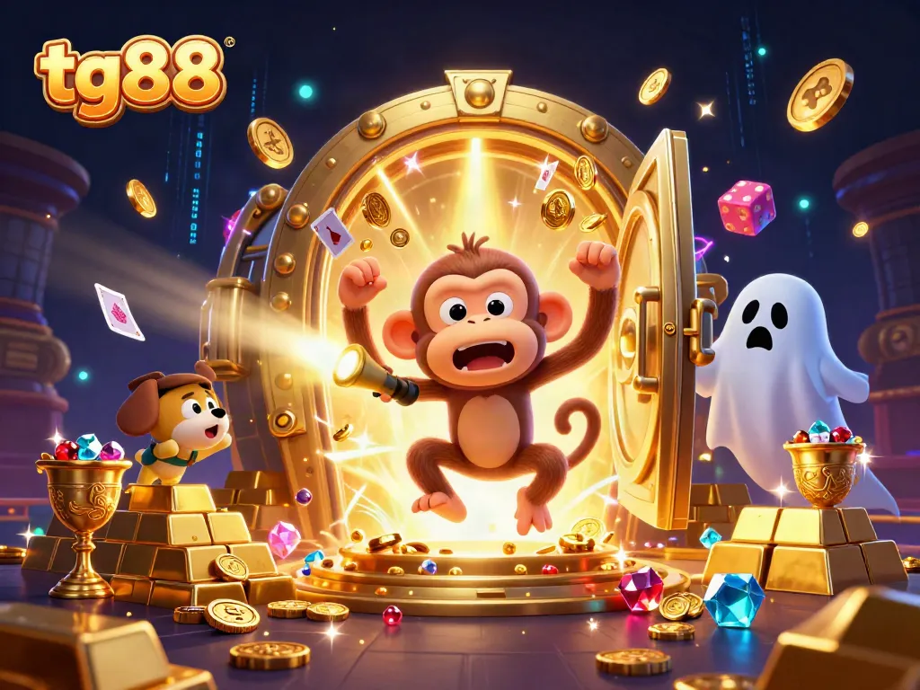Experience thrilling fun at tg88 as a mischievous monkey juggles golden casino treasures.