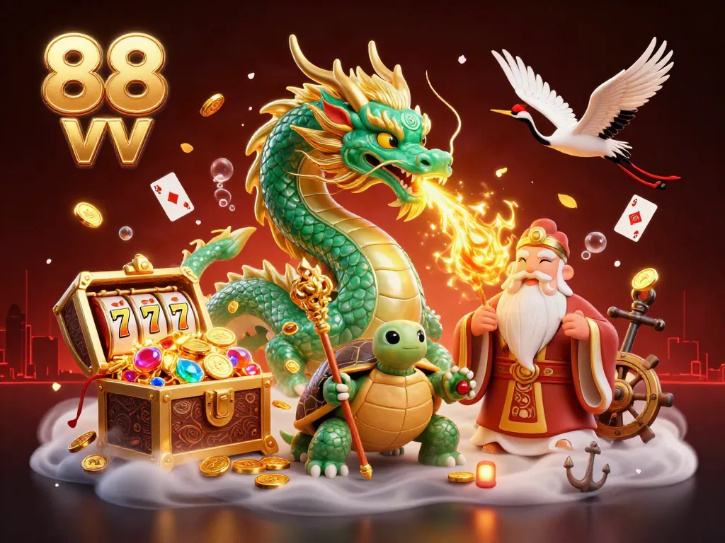 Experience thrilling moments with the dynamic 88 vv 3D casino illustration filled with luck and excitement.