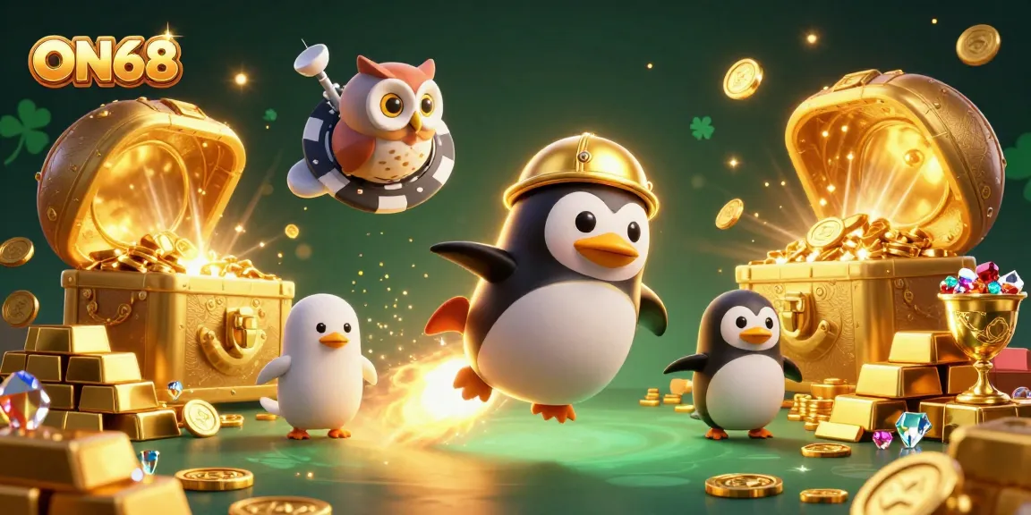 Experience thrilling adventures in ON68 with a golden penguin racing to the casino space station.