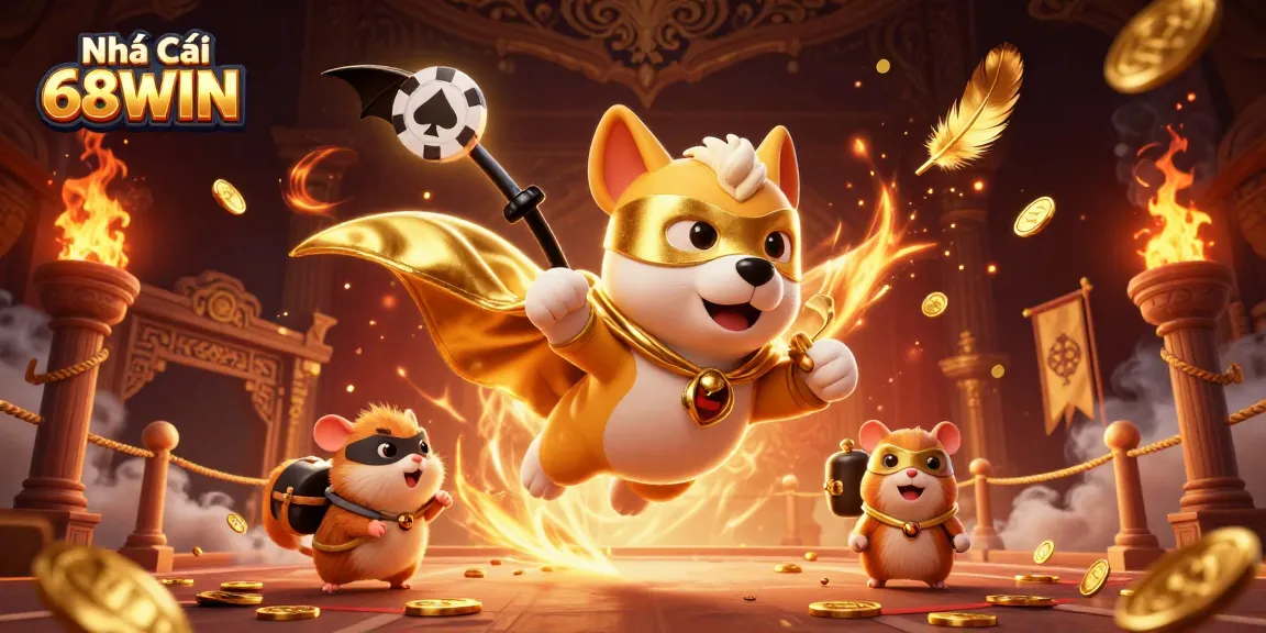 Engage with Nhà Cái 68WIN through an action-packed casino adventure led by a superhero dog.