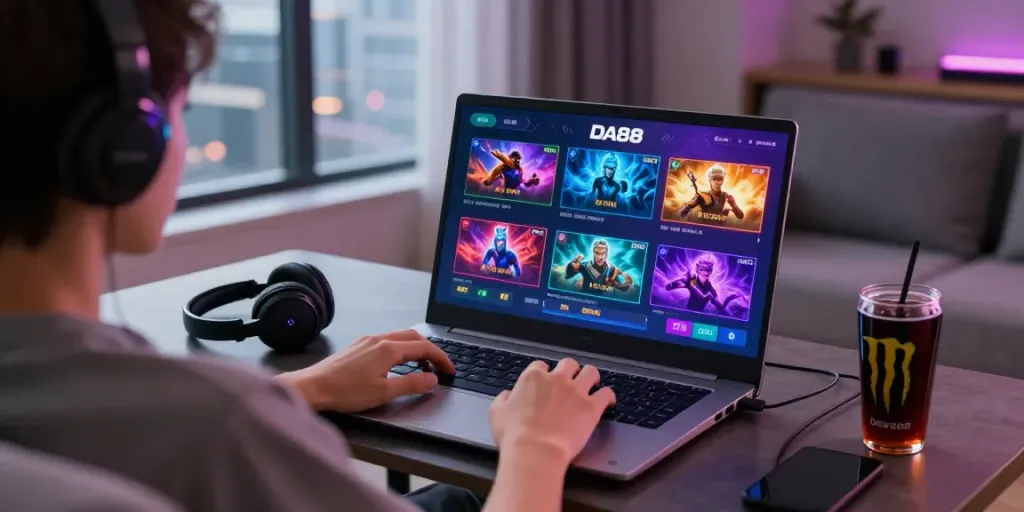 Interactive DA88 gaming experience on a laptop showcasing vibrant visuals and user engagement.