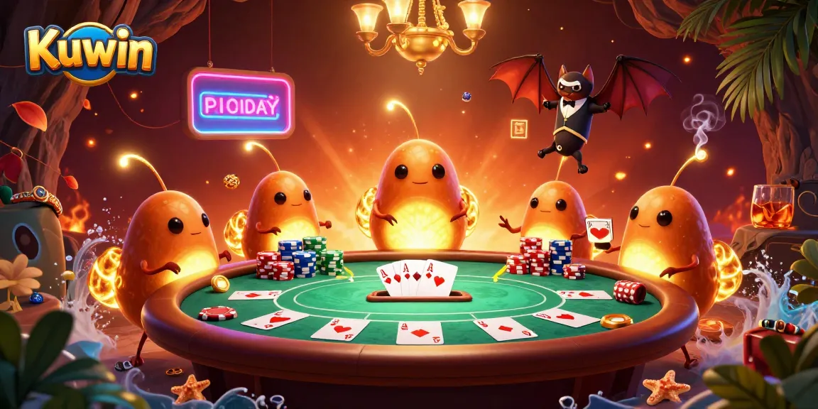 Kuwin casino scene with glowworms lighting a poker table and a bat dealer above